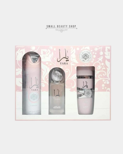 LATTAFA YARA WOMEN SET (3 PC) 3.4 OZ EDP / 6.8 OZ DEO / 1.7 OZ HAIRMIST